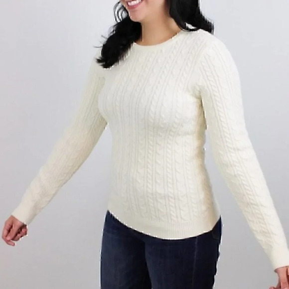 Cable Knit Crew Neck Sweater - Cream - Picture 5 of 7